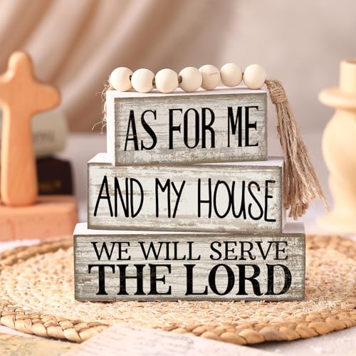 Yuntau 4 Pcs Farmhouse Christian Table Decor Stacked Wooden Block Sign - style: Bible Verse