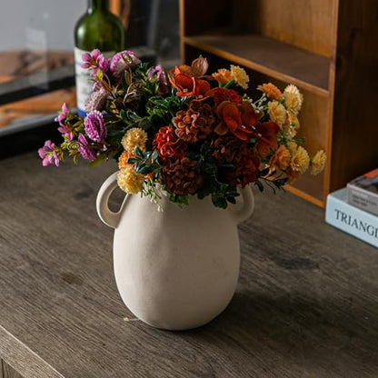 Tanvecle Beige Ceramic Vase with Handles, 7" Modern Farmhouse Decor - color: Beige