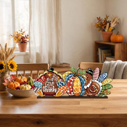 Smile Thanksgiving Wooden Standing Decor, Turkey Pumpkin And Give Thanks Tiered Tray Tabletop Signs With Stands For Home And Party Decorations - style: Pumpkin Turkey
