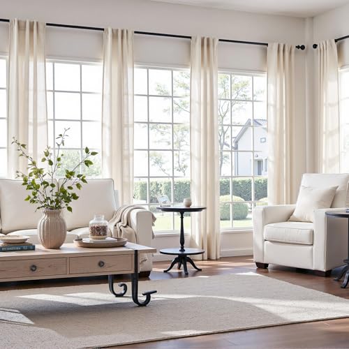 jinchan Linen Curtains Light Filtering Back Tab 38x96 Inch 2 Panels Beige - color: *Ecru, size: 38"W x 96"L (Pack of 2)