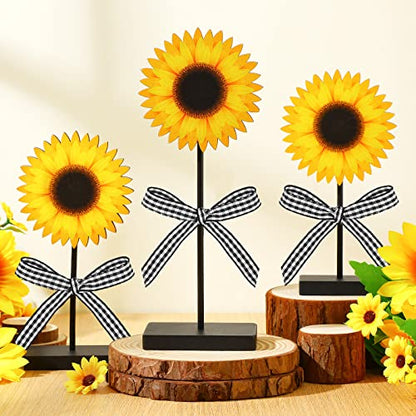 Geetery 3 Pcs Sunflower Wood Table Sign Rustic Tabletop Centerpiece