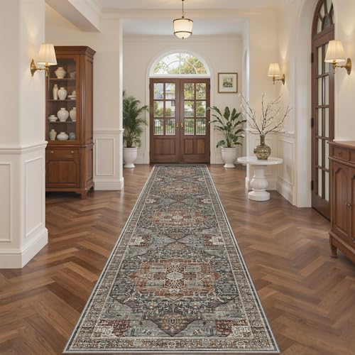 Roxstand Washable 2.6x12 Runner Rug, Non Slip Hallway Rugs Grey/Brown/Tan - color: Grey/Brown/Tan, size: 2'6"x12'(Runner)
