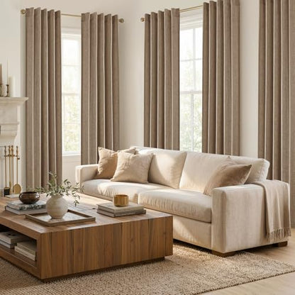 MIULEE Thick Linen Curtains, 42Wx90L, Brown Tan Semi Sheer Linen Textured - color: Brown, size: 42"W x 90"L (Pack of 2)