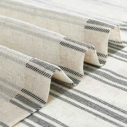 jinchan Linen Striped Tier Curtains for Kitchen Windows Farmhouse - color: Striped Chocolate Black | on Beige, size: 26"W x 24"L (Pack of 2)