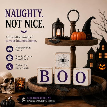 Fall Halloween Tiered Tray Decor, 4 Pcs Double-Sided Wooden Signs
