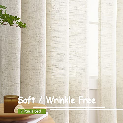 Linen Semi Sheer Curtains for Living Room 52x84" Natural Farmhouse Privacy - color: Natural - Rod Pocket, size: 52"W x 84"L (Pack of 2)