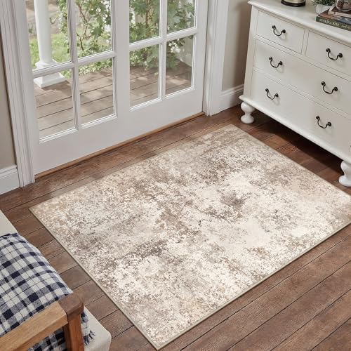 HUGEAR 2x3 Brown Abstract Washable Area Rug for Entryway - color: Brown, size: 2' x 3' (Rectangular)