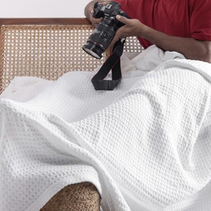 100% Cotton Waffle Weave Blanket for Hot Sleepers, Queen 92" x 90" - color: White, size: Queen(92"x90")