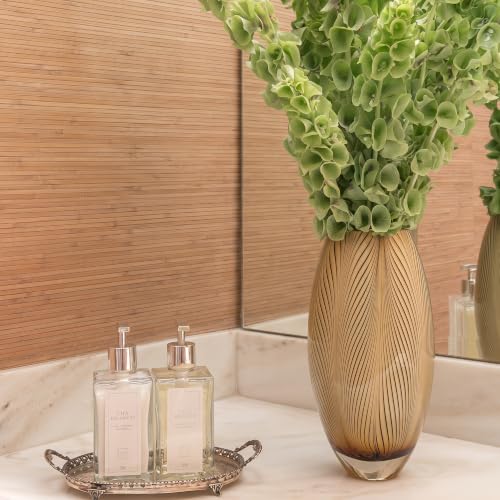 Murano Style Glass Vase Hand Blown Amber Feather Pattern Effect Home Decor - color: Amber