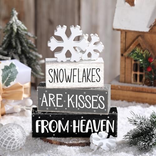 Yousoontic 4 Pcs Winter Snowflakes Figurines Set, Rustic Farmhouse Decor - style: Snowflakes