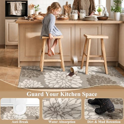 Findosom Kitchen Rugs Sets of 2, Floral Washable Kitchen Runner Rug, Brown - color: Brown, size: 24" x 36" + 24" x 71"