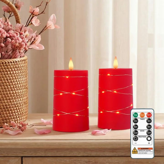 Raycare Red Battery Operated Flameless LED Pillar Candle with Remote Timer - color: 2pc-red