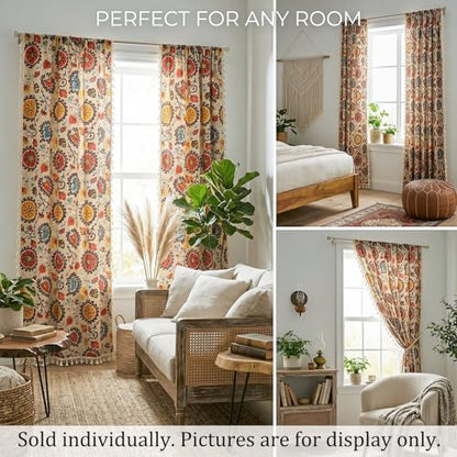 VOGOL Boho Mandala Print Curtains, Linen Textured Fabric, 59 x 94, 1 Panel - color: *Boho Red, size: 59"W x 94"L (Pack of 1)