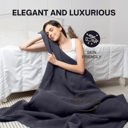 100% Cotton Waffle Weave Throw Blanket, Grey, 50"x60"inch - color: Grey, size: Throw (50" x 60")