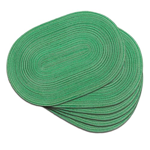 Placemats Set of 6, Woven Oval Braided Dining Table Mats(Green Shine) - color: Green Shine, size: 6 pcs