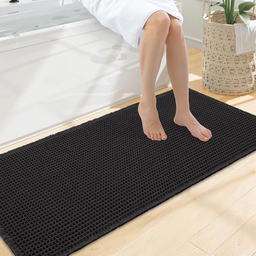 Smiry Waffle Bath Mat 47X20, Extra Soft Absorbent Bathroom Rugs, Black - color: Black, size: 47'' X 20''