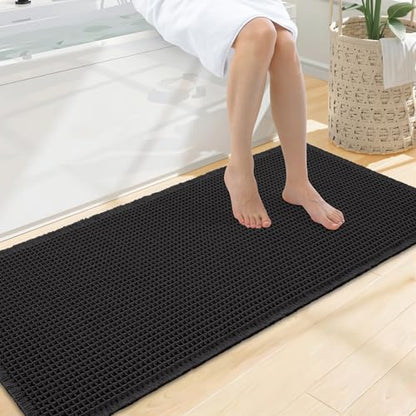 Smiry Waffle Bath Mat 47X20, Extra Soft Absorbent Bathroom Rugs, Black - color: Black, size: 47'' X 20''