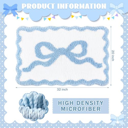 Tinideya Blue Bow Bathroom Rug 20" x 32" Scalloped Bow Bath Mat - color: Blue, size: 20" x 32" (Rectangular)
