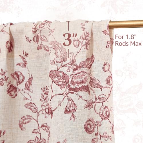 jinchan Floral Linen Kitchen Tier Curtains, 24 Inch, 2 Panels, Maroon - color: Amlie Maroon, size: 26"W x 24"L (Pack of 2)
