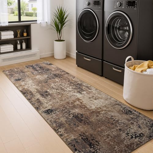 Merelax 2x6 Hallway Runner Rug Washable Non-Slip Brown Red Low Pile Carpet - color: Brown Red, size: 2' x 6'(24''x72'')