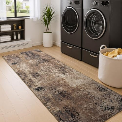 Merelax 2x6 Hallway Runner Rug Washable Non-Slip Brown Red Low Pile Carpet - color: Brown Red, size: 2' x 6'(24''x72'')