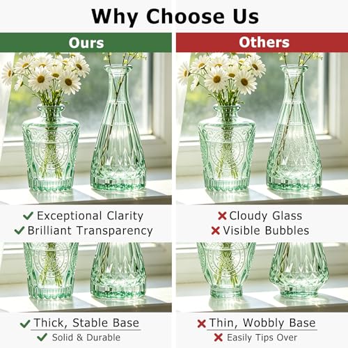 SUPMIND 6pcs Glass Bud Vase Bulk, Small Green Flower Vases for Centerpieces - color: Green