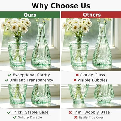 SUPMIND 6pcs Glass Bud Vase Bulk, Small Green Flower Vases for Centerpieces - color: Green
