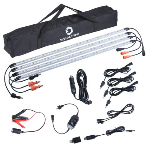 12V LED Light Bar Kit, 2 Bars White & 2 Bars Amber Adjustable Brightness RV Camping Lights - Waterproof IP67, Magnetic & Strap Mount, Portable Lighting for Tent, Car, Trailer, Boat, Truck, Off-Road - color: Amber light/silvery
