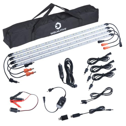 12V LED Light Bar Kit, 2 Bars White & 2 Bars Amber Adjustable Brightness RV Camping Lights - Waterproof IP67, Magnetic & Strap Mount, Portable Lighting for Tent, Car, Trailer, Boat, Truck, Off-Road - color: Amber light/silvery