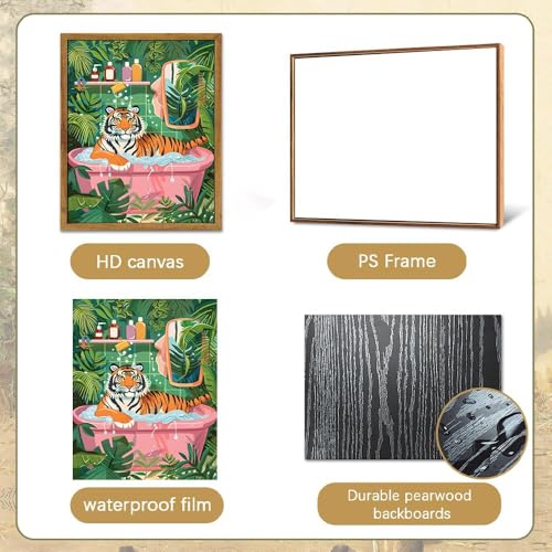 2 Pack Whimsical Tiger In Bathtub Wall Art Funny Bathroom Wall Art 16"x24" - color: Tiger in Bathtub, size: 16"x24"