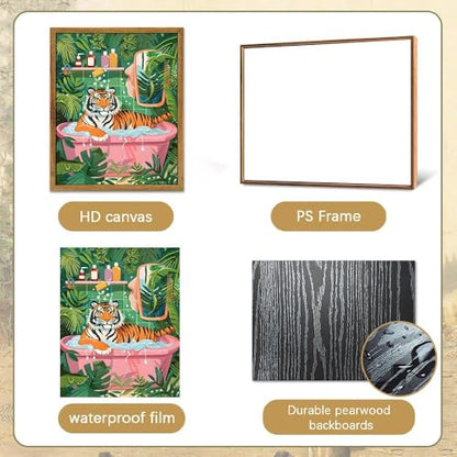 2 Pack Whimsical Tiger In Bathtub Wall Art Funny Bathroom Wall Art 16"x24" - color: Tiger in Bathtub, size: 16"x24"