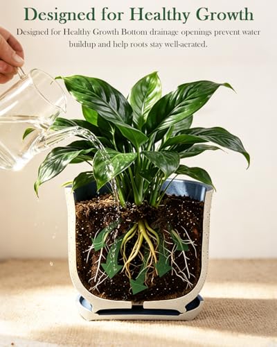Ceramic Plant Pots, Set of 3, 4.3/5.6/6.9 Inch with Drainage - color: Blue (4+5+7)