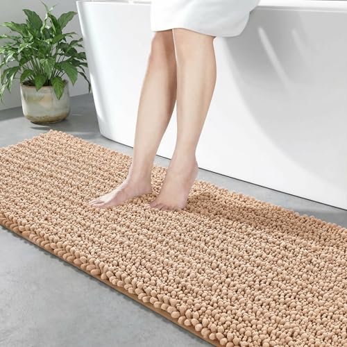 Disolla Beige Bathroom Runner Rug 24x55 Inch - Long Chenille Bath Mat, Extra Soft Shaggy Plush Absorbent Runner, Non-Slip Washable Rug for Tub, Bedside and Kitchen - color: Beige, size: 2' x 4'7" (24''x55'' Bathroom Rug)