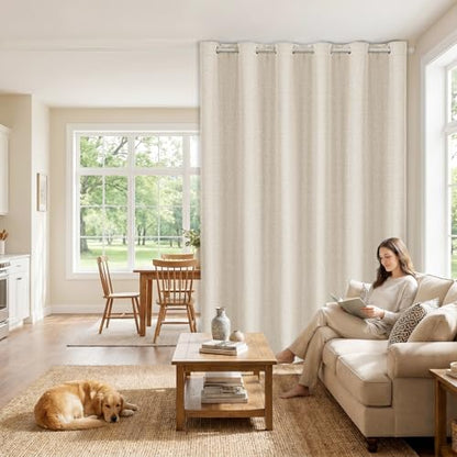 Faux Linen Blackout Sliding Door Curtains, 100"W x 108"L (1 Panel) - color: Beige, size: 100"W x 108"L (Pack of 1)