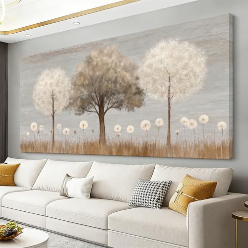 Grey Large Wall Art Decor 35"x70" Dandelion Tree Wall Art For Living Room - color: IU1A, size: 70"L x 35"W