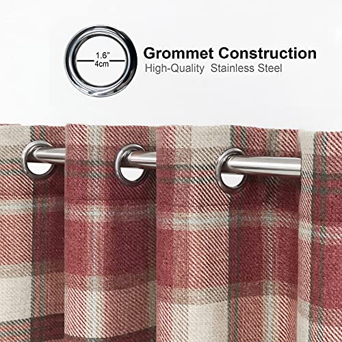 always4u Classic Red Plaid Curtains Highland Woolen Look Tartan Farmhouse Window Treatment Grommet Checked Curtains for Living Room Bedroom 2 Panels 45 * 84 Inches - color: Classic Red, size: 45"W x 84"L (Pack of 2)