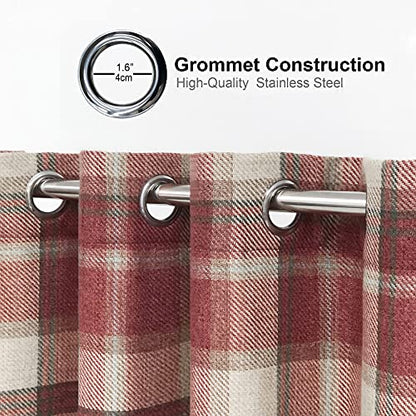 always4u Classic Red Plaid Curtains Highland Woolen Look Tartan Farmhouse Window Treatment Grommet Checked Curtains for Living Room Bedroom 2 Panels 45 * 84 Inches - color: Classic Red, size: 45"W x 84"L (Pack of 2)