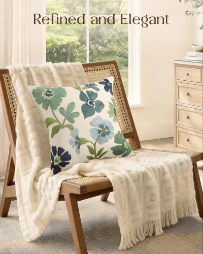 Embroidered Floral Throw Pillow Cover 18x18 Inch, Teal Flower - color: Teal Flower, size: 18" x 18" (Pack of 1)