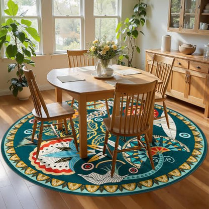Joydeco Egypt Floral 5FT Round Rug, Washable Circle Bedroom Playroom Rug - color: Dark Green, size: 5' (Round)