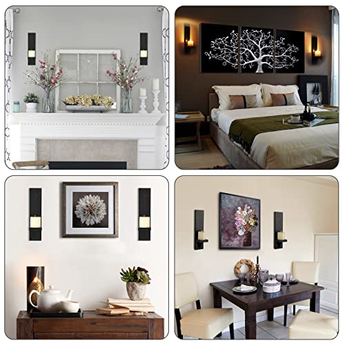 OwnMy 2PCS Wood Wall Candle Sconces Rustic Wall Mount Pillar Candle Sconces - color: Black