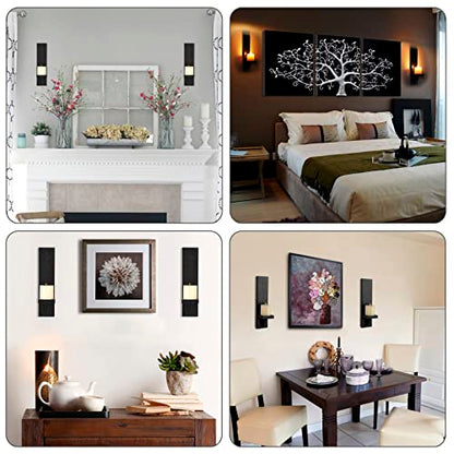 OwnMy 2PCS Wood Wall Candle Sconces Rustic Wall Mount Pillar Candle Sconces - color: Black
