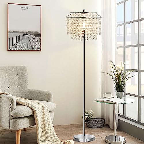 Luvkczc Crystal Floor Lamp, 64" Tall Modern Standing Lamps with Double-Layer Lampshade, On-Off Foot Switch, Silver Finish Pole Lamp for Living Room, Bedroom, Office, 8W Bulb Included - color: Silver