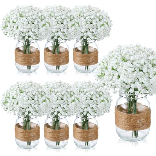 43 Pcs/ 6 Set Babybreath Mason Jar Table Centerpiece Mason Jar Vases - size: Babybreath