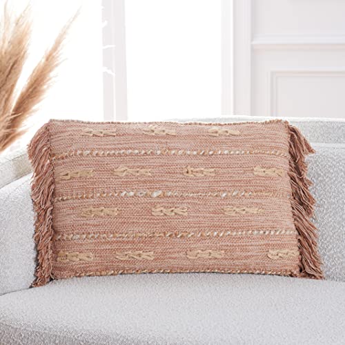 SAFAVIEH Home Collection Janine Boho 16 x 24-inch Orange Fringe Decorative Accent Pillow PLS602A-1624 - color: Orange / Beige