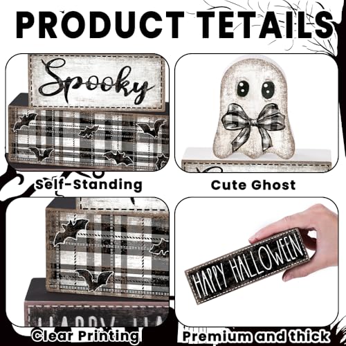 4Pcs Halloween Table Decoration Happy Halloween Ghost Wooden Block Sign - style: Ghost
