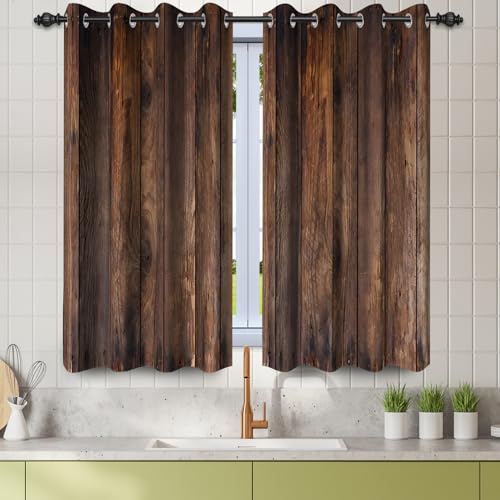 Renaiss 42 x 45 Inch Rustic Old Brown Window Curtains Vintage Wood Barn Door Curtains Retro Wood Planks American Rustic Rural Garage Door Drapes Door Native Farmhouse Decor Window Treatments 2 Panels - color: Brown, size: 42"W x 45"L (Pack of 2)