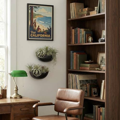 MyGift Matte Black Ceramic Indoor Wall Planter, 12 Inch Semi Circle Hanging Wall Vase, Set of 2 - color: Black