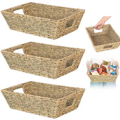 Set of 3 Snack Baskets, Seagrass Basket, Wicker Snack Basket Organizer - color: Natural Color