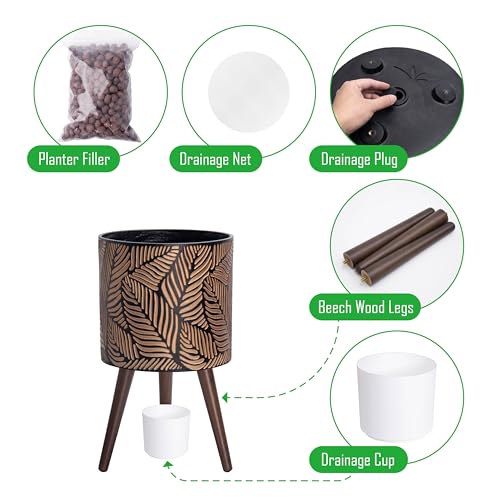 D'vine Dev 12 Inch Planter Pot with Wood Stand, Bronze/Grey, 88-L-C-6 - color: Bronze/Grey, size: Large