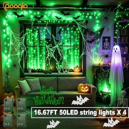 Pooqla Green String Lights Battery Operated, 4x50 LED Halloween Lights - color: Green, size: 50 LED x4